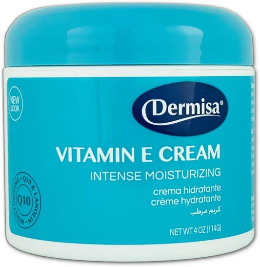 Dermisa Vitamin E Cream with Cocoa Butter, Collagen, Elastin & Q10 - Intense Moisturizer for Dry Skin - Made in USA - 1 Pack