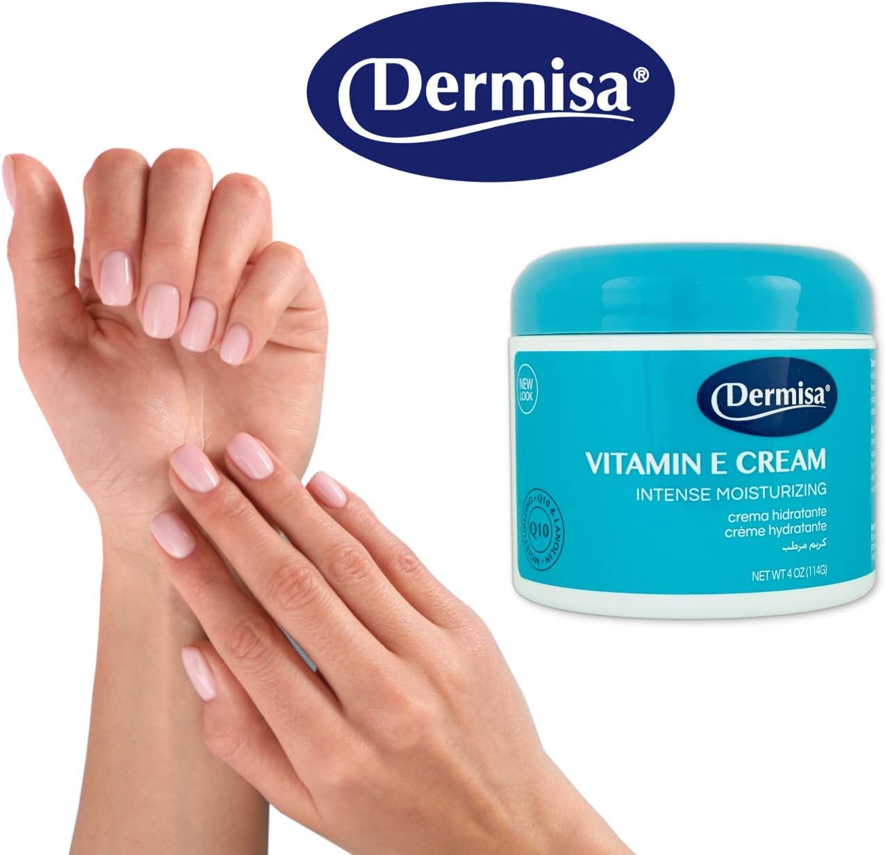 Dermisa Vitamin E Cream with Cocoa Butter, Collagen, Elastin & Q10 - Intense Moisturizer for Dry Skin - Made in USA - 1 Pack