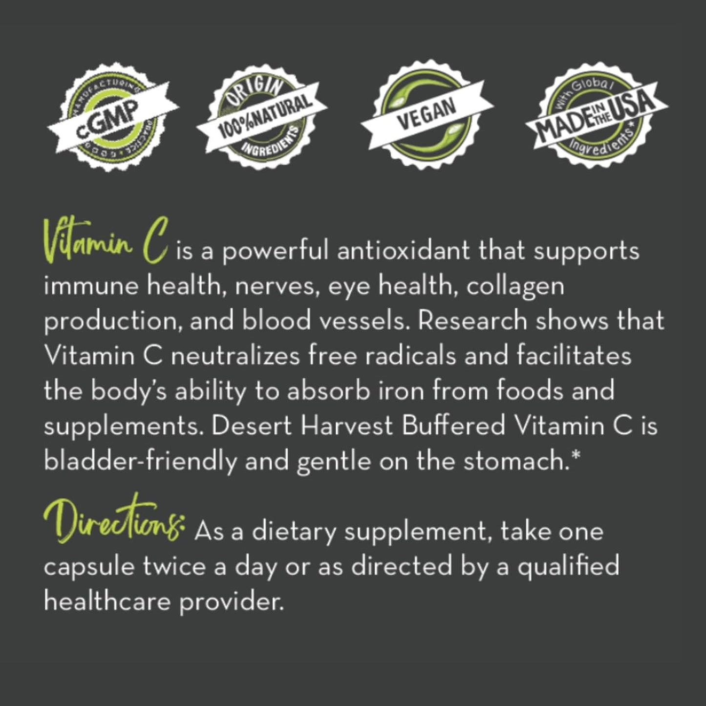 Desert Harvest Buffered Vitamin C Capsules with Aloe Vera - Antioxidant, Immune, and IC Support - 90 Count - BoostGo Australia