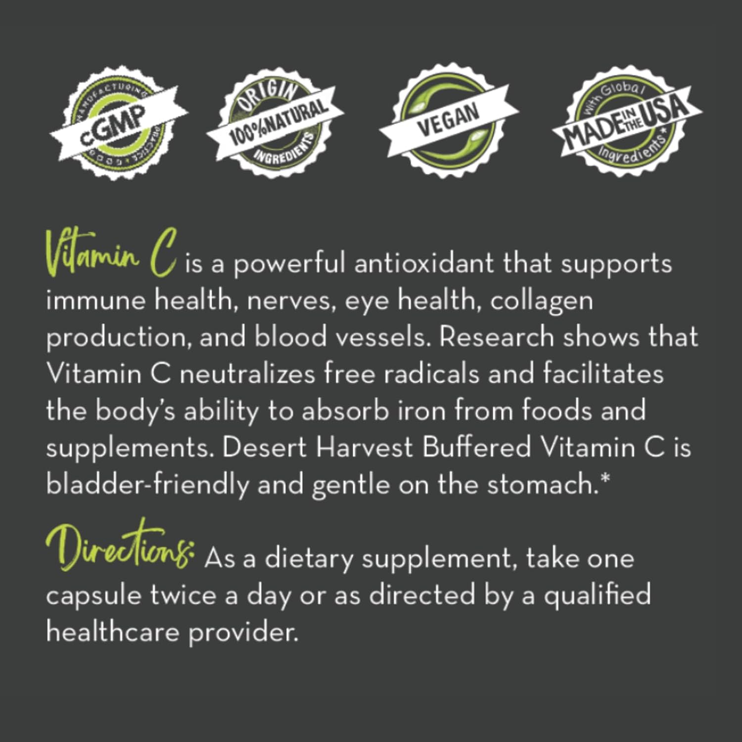 Desert Harvest Buffered Vitamin C Capsules with Aloe Vera - Antioxidant, Immune, and IC Support - 90 Count - BoostGo Australia