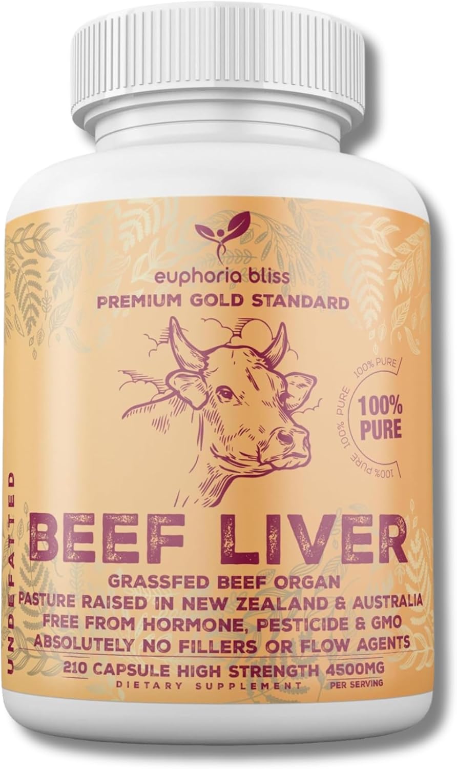 Desiccated Grass Fed Beef Liver Capsules | 210 Quick Release Capsules (750mg Each) | Non-GMO Liver Supplement