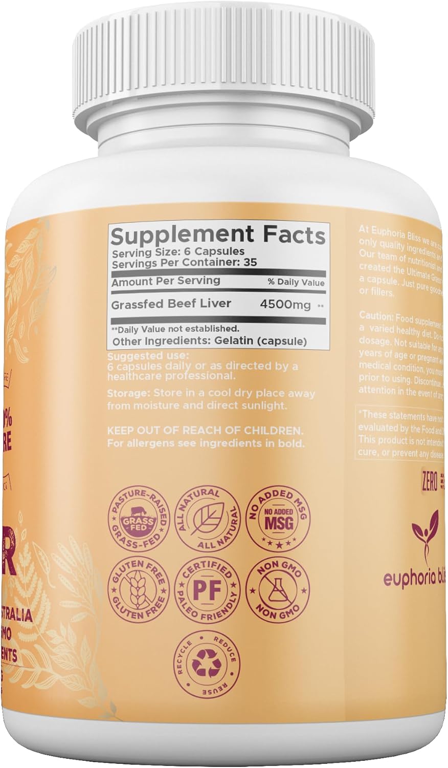 Desiccated Grass Fed Beef Liver Capsules | 210 Quick Release Capsules (750mg Each) | Non-GMO Liver Supplement