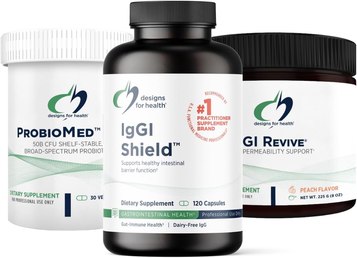 Designs for Health 3R Gut Reset Bundle - IgGI Immunoglobulin Capsules, ProbioMed 50 Probiotic, GI Revive Supplement (3 Products)