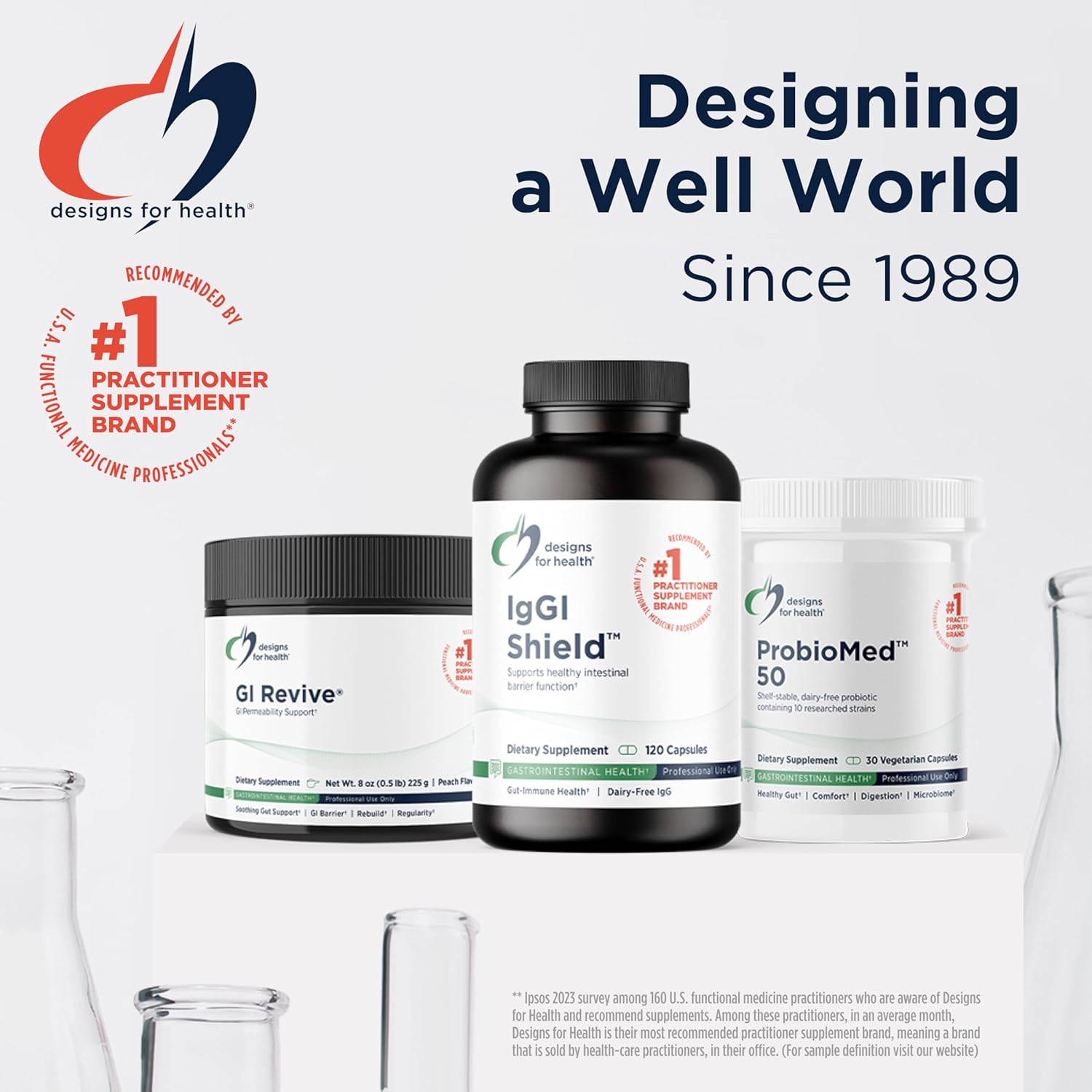 Designs for Health 3R Gut Reset Bundle - IgGI Immunoglobulin Capsules, ProbioMed 50 Probiotic, GI Revive Supplement (3 Products)
