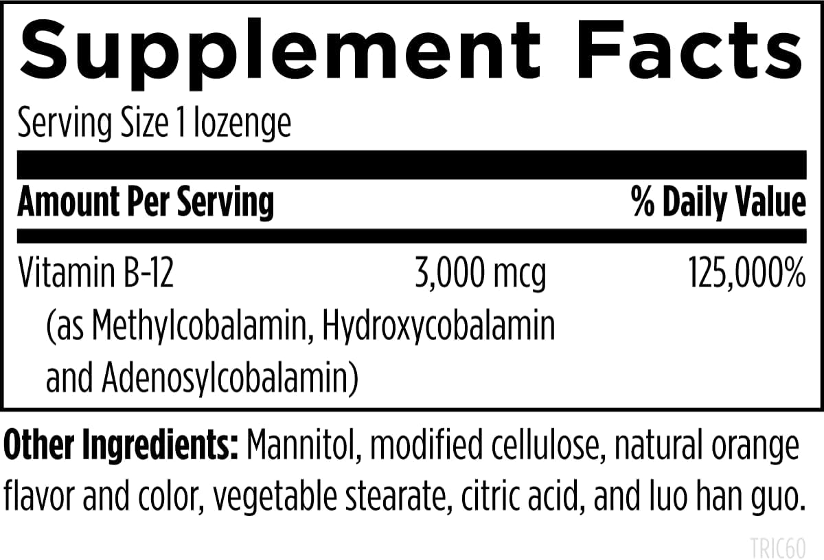 Designs for Health Triple B12 Lozenges - 3000mcg Quick Dissolve Tablets with Methylcobalamin, Adenosylcobalamin & Hydroxocobalamin - Natural Orange Flavor (60 Count)