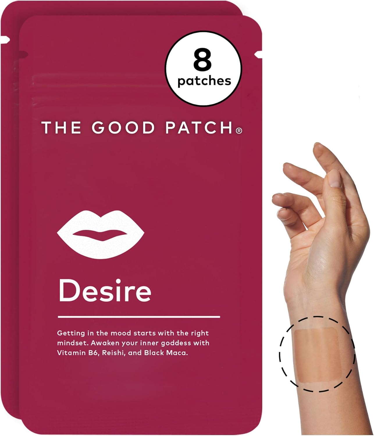 Desire Sexual Wellness Patches - Natural Plant-Powered Patches with Vitamin B6, Reishi, and Black Maca for Mood Enhancement (8 Patches)