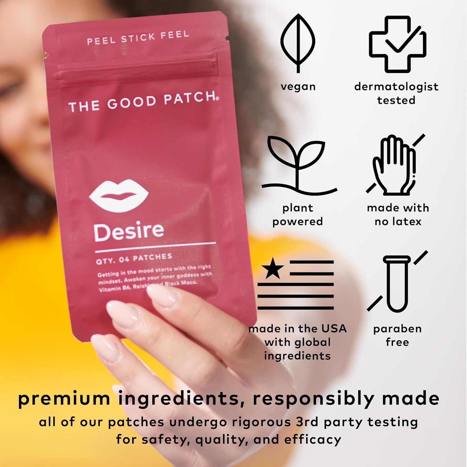 Desire Sexual Wellness Patches - Natural Plant-Powered Patches with Vitamin B6, Reishi, and Black Maca for Mood Enhancement (8 Patches)