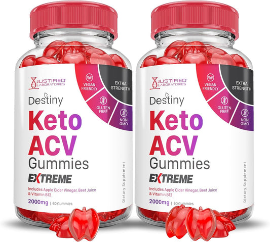 Destiny Keto ACV Gummies 2 Pack - 2000MG Advanced Formula with Pomegranate Beet Juice - B12 Vegan Non GMO - 120 Gummys