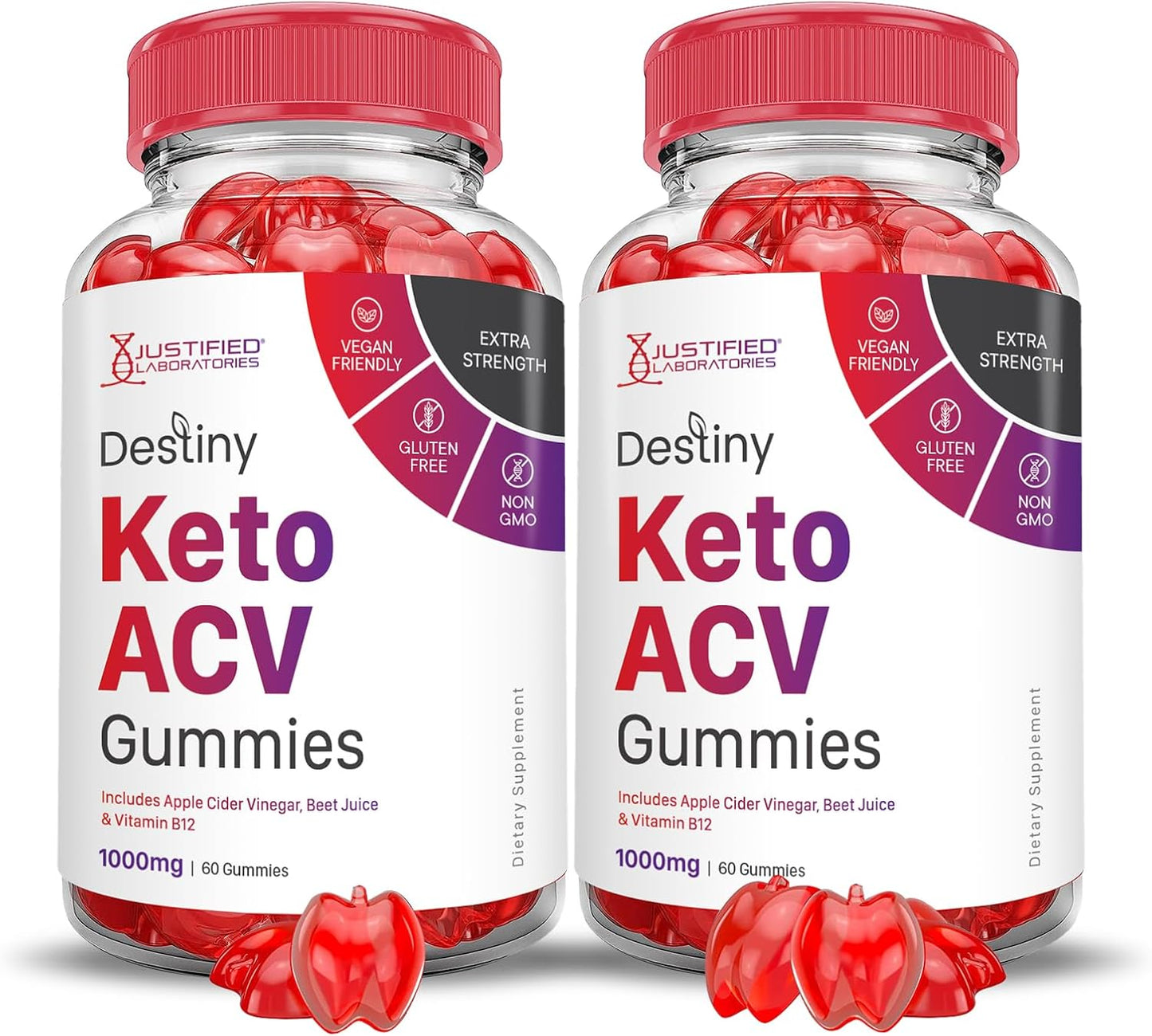 Destiny Keto ACV Gummies (2 Pack) 1000MG - Apple Cider Vinegar with Pomegranate & Beet Juice Powder - B12, Vegan, Non GMO - 120 Gummies