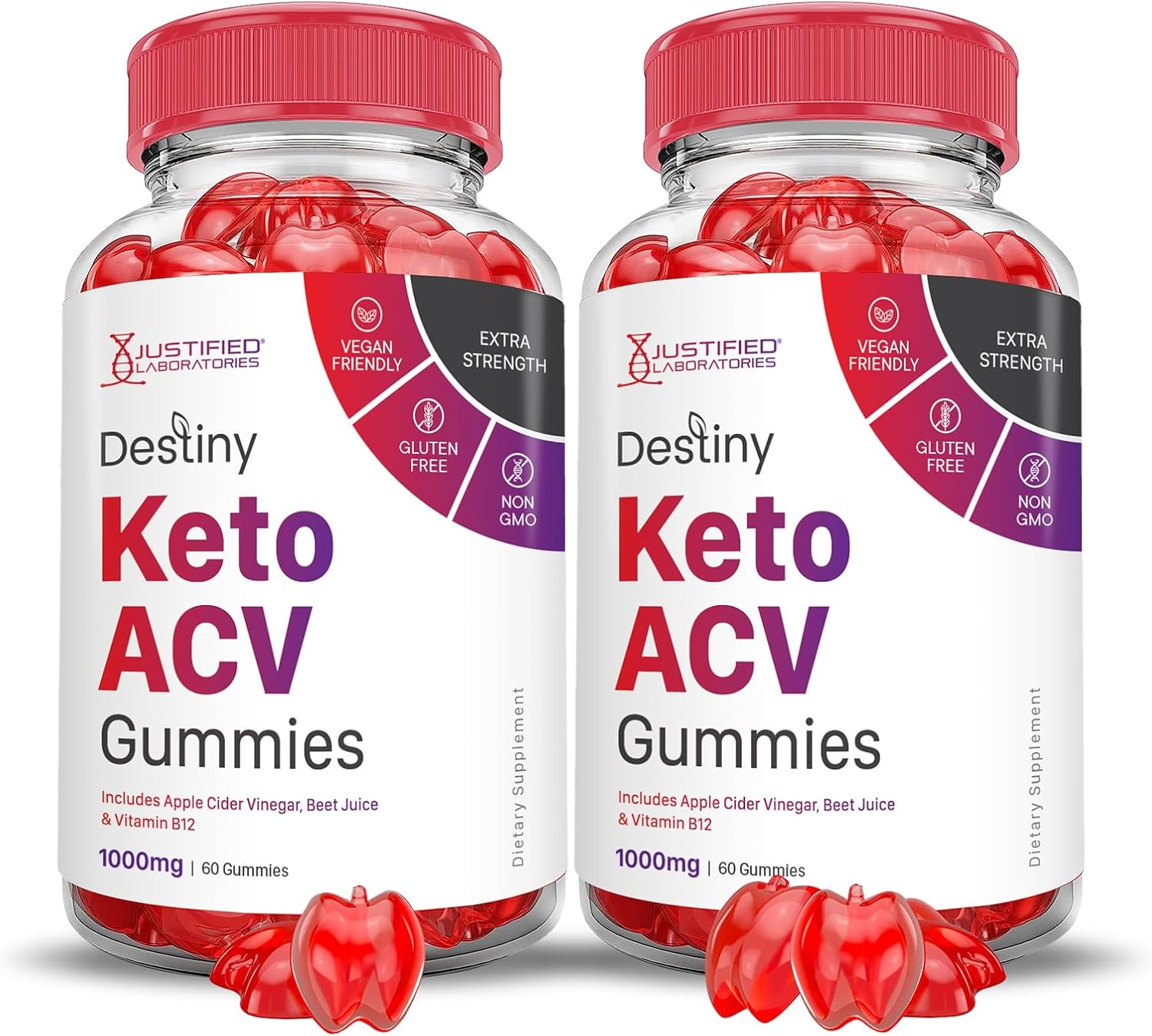 Destiny Keto ACV Gummies (2 Pack) 1000MG - Apple Cider Vinegar with Pomegranate & Beet Juice Powder - B12, Vegan, Non GMO - 120 Gummies