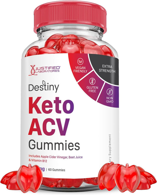 Destiny Keto ACV Gummies: Apple Cider Vinegar Formula with Pomegranate Beet Juice - 1000MG - Vegan & Non GMO - 60 Gummies