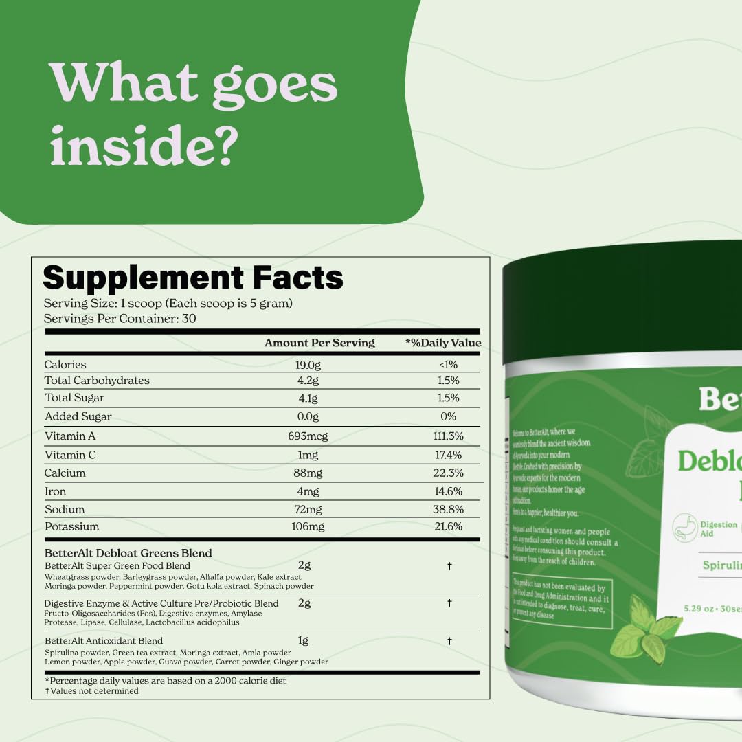 Detox and Debloat with Mint Flavored Super Greens Powder - 15 Blended Superfoods, Pre & Probiotics, Antioxidants - No Maltodextrin, 30 Servings - BoostGo Australia