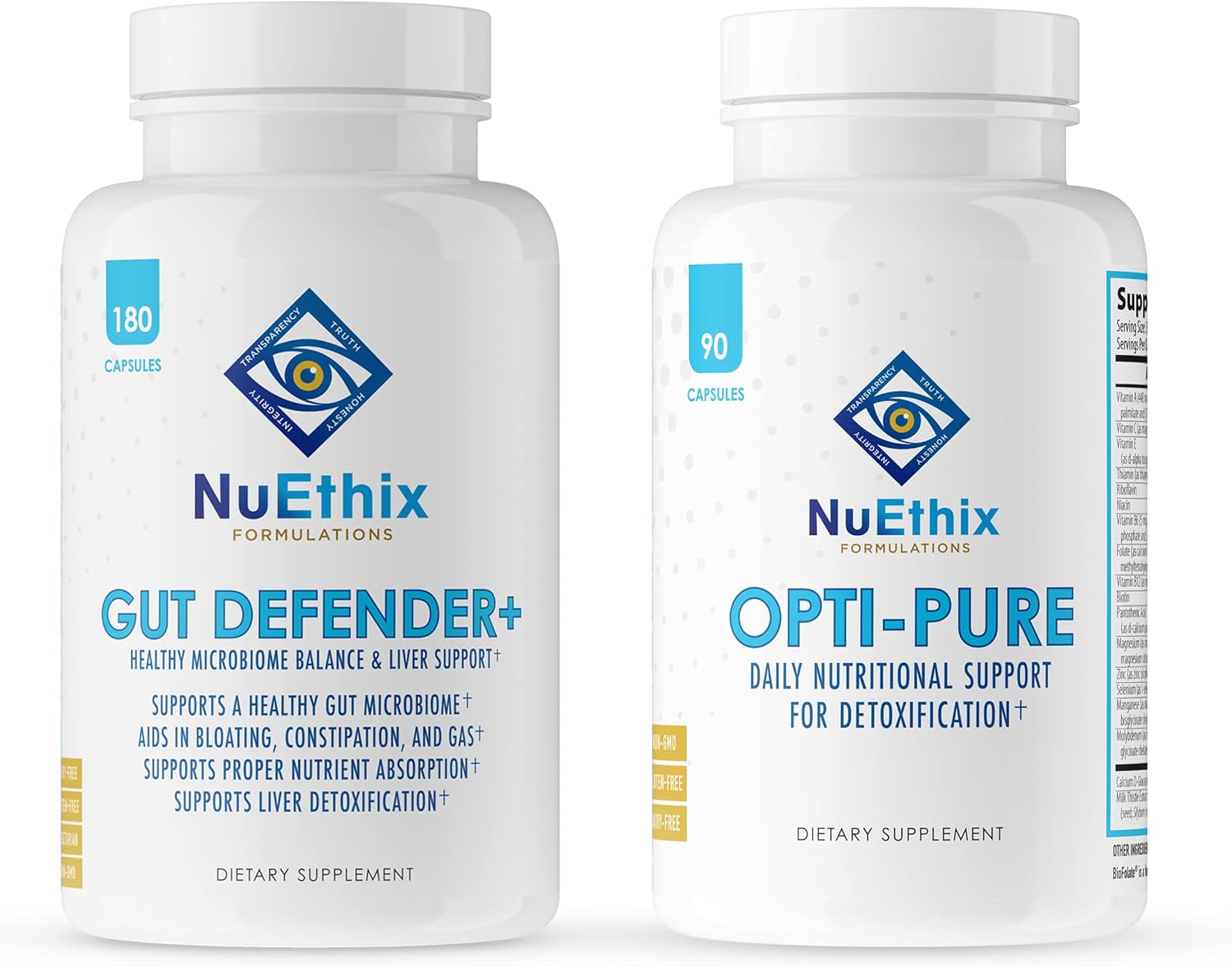 Detox and Microbiome Support Bundle: NuEthix Formulations Opti-Pure (30 Servings) and Gut Defender+ (90 Servings)