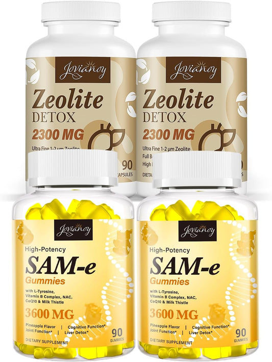 Detox Capsules and SAM-e Gummies Combo Pack - 2 Packs of Jovianoy 2300 MG Zeolite and 3600 MG Supplements