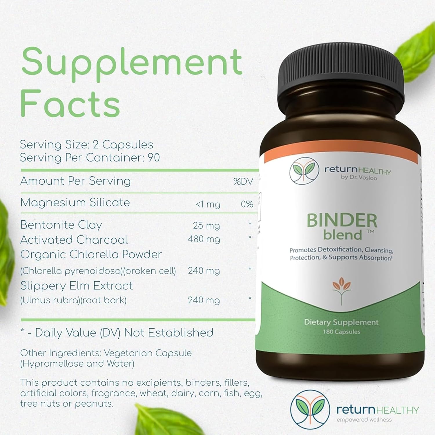 Detox Capsules with Activated Charcoal & Organic Chlorella - Toxin Binder Supplement for Gut Health - Bloating Relief - 180 Capsules - 90 Servings, 960mg & 480mg - Bentonite Clay - 3 Pack