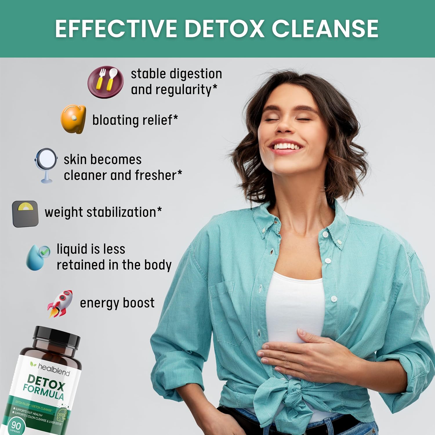 Detox Cleanse Capsules with Goldenseal Root & Bentonite Clay for Liver & Colon Health - Natural Formula for Digestive Regularity - 90 Capsules