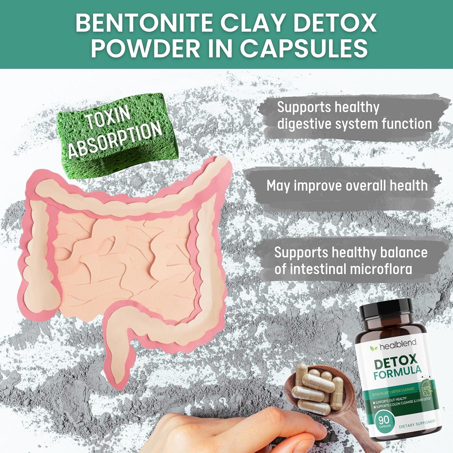 Detox Cleanse Capsules with Goldenseal Root & Bentonite Clay for Liver & Colon Health - Natural Formula for Digestive Regularity - 90 Capsules