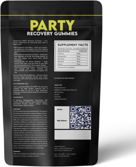 Detox & Hydration Gummies with Electrolytes, Matcha, and Energy Boost - 60 Pack for Party Recovery & Mental Clarity