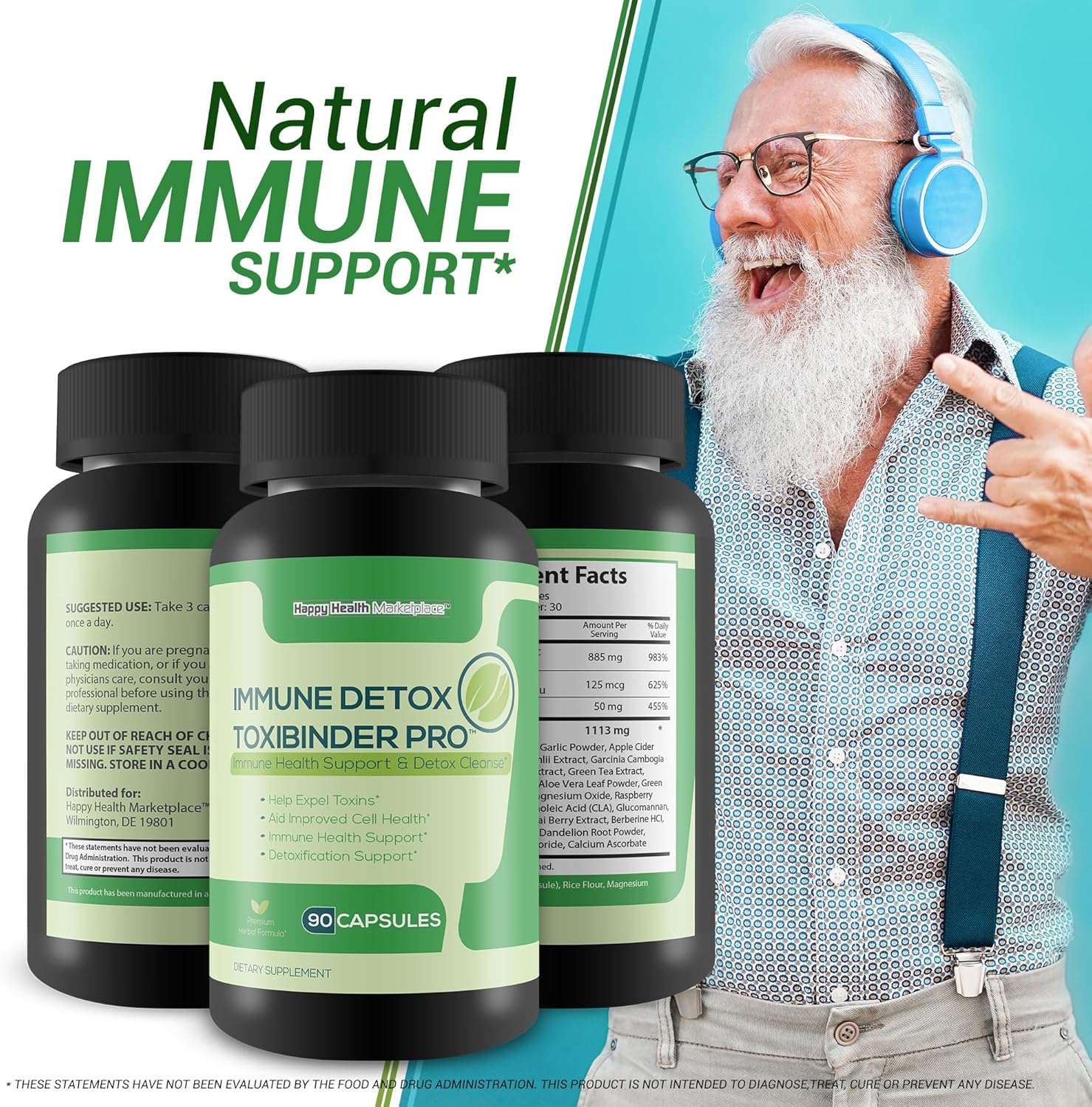 Detox & Immune Support Supplement with Psyllium, Vitamin C, Ginger, Zinc, and Dandelion Root - Natural Cleanse for Full Body Detox and Immune Boost