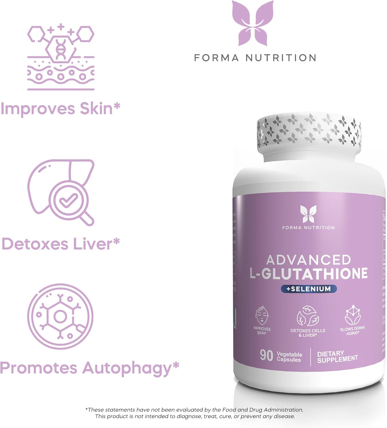 Detox & Immune Support with FORMA NUTRITION L-Glutathione + Selenium - 90 Capsules