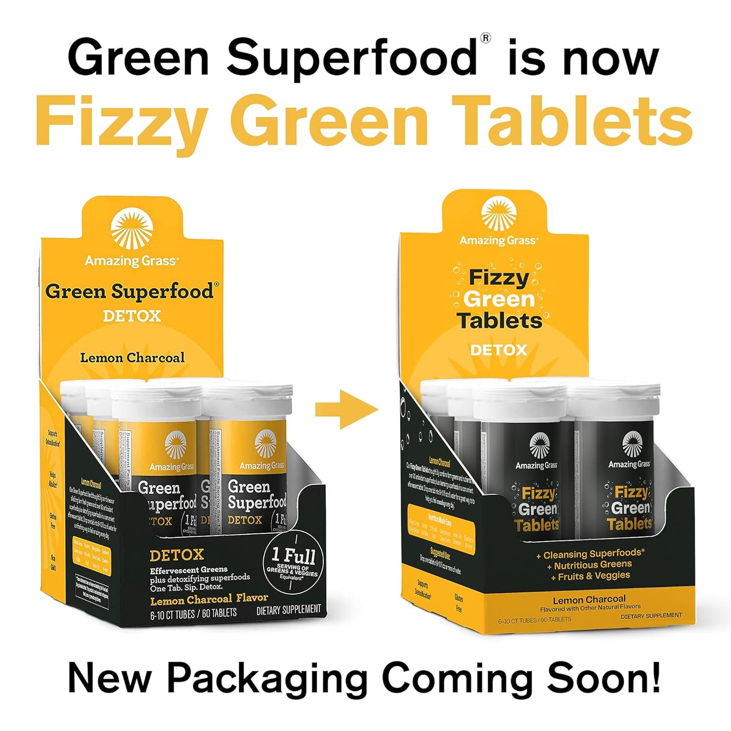 Detox Lemon Charcoal Fizzy Green Tablets: Antioxidant-Rich Water Flavoring, 60 Count