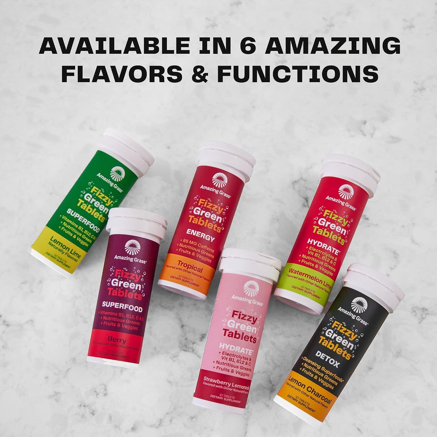 Detox Lemon Charcoal Fizzy Green Tablets: Antioxidant-Rich Water Flavoring, 60 Count