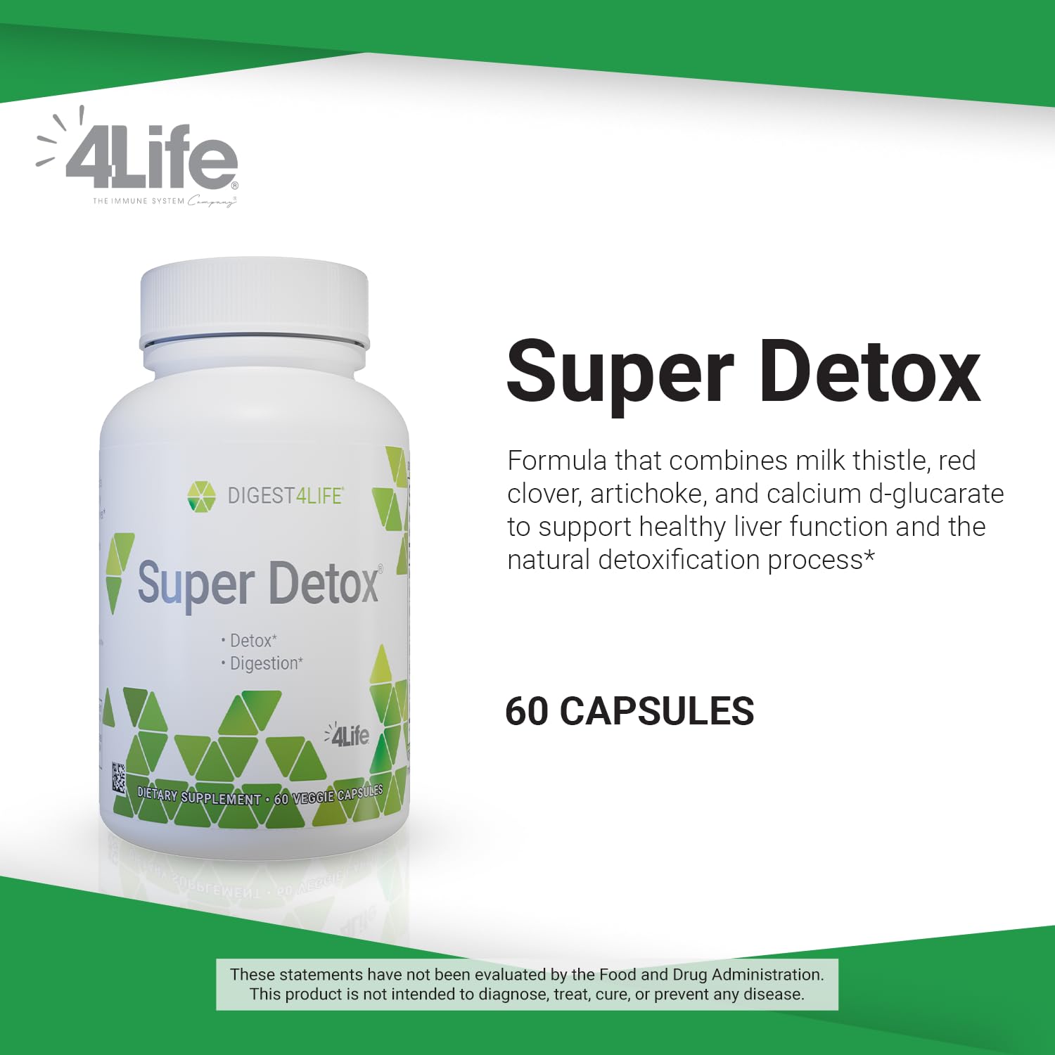 Detox Support Dietary Supplement with Artichoke, Calcium D-Glucarate, Milk Thistle - 60 Capsules by 4Life