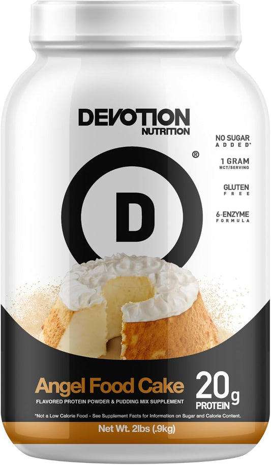 Devotion Nutrition Angel Food Cake Protein Powder Blend | Gluten Free, Keto Friendly, No Added Sugars | 1g MCT | 20g Protein | 2lb Tub