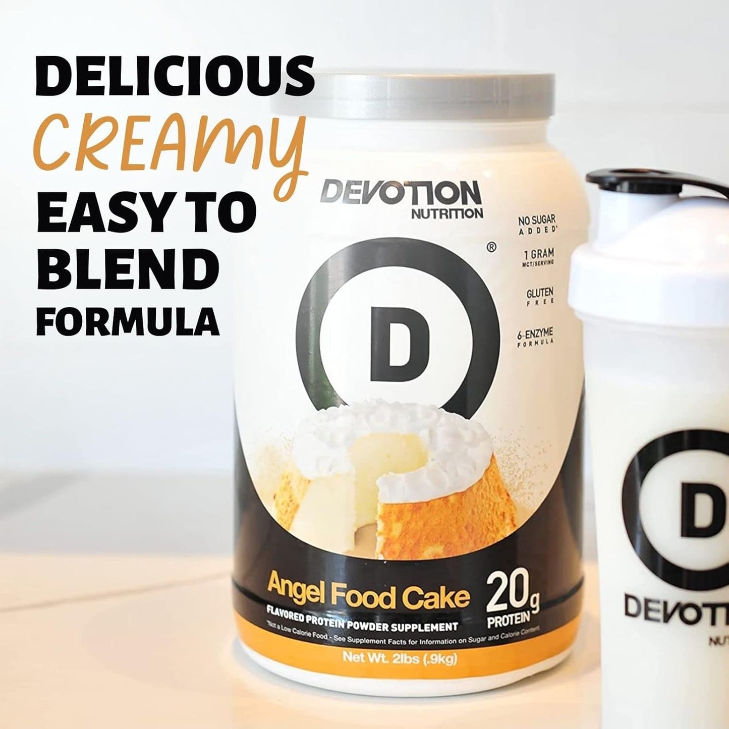 Devotion Nutrition Angel Food Cake Protein Powder Blend | Gluten Free, Keto Friendly, No Added Sugars | 1g MCT | 20g Protein | 2lb Tub