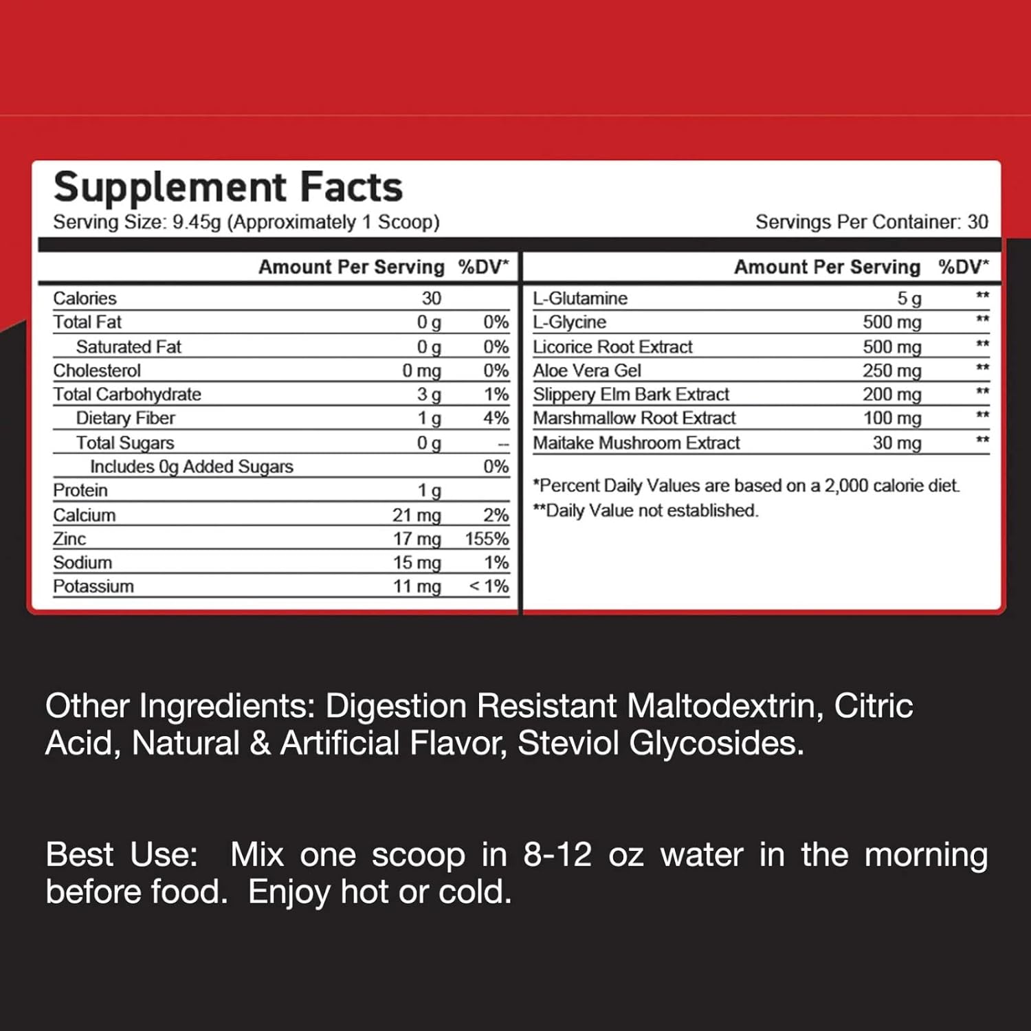 Devotion Nutrition GI Tranquility Powder Supplement - Supports Digestive Health with Glutamine, Licorice Root, Zinc, Aloe Vera - Harvest Apple Cider Flavor - 30 Servings