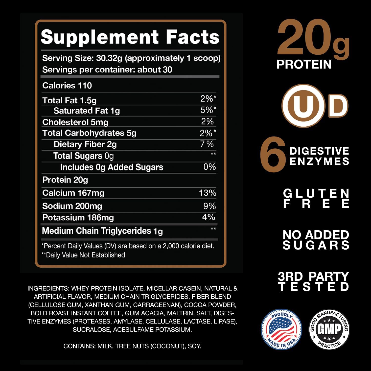 Devotion Nutrition Mocha Java Chip Protein Powder Blend - Gluten Free, Keto Friendly, No Added Sugars - 20g Whey & Micellar Protein - 1g MCT - 2lb Tub