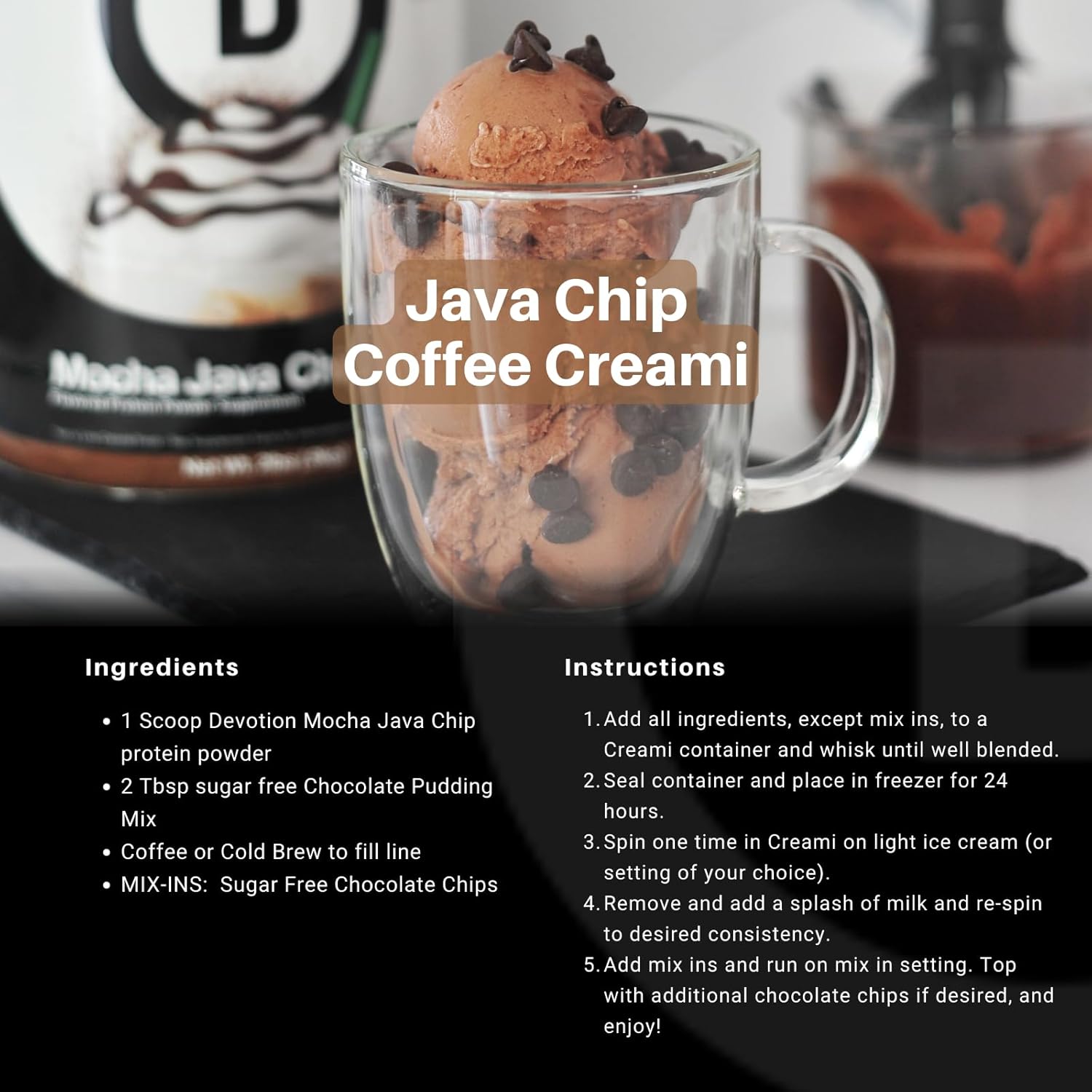 Devotion Nutrition Mocha Java Chip Protein Powder Blend - Gluten Free, Keto Friendly, No Added Sugars - 20g Whey & Micellar Protein - 1g MCT - 2lb Tub
