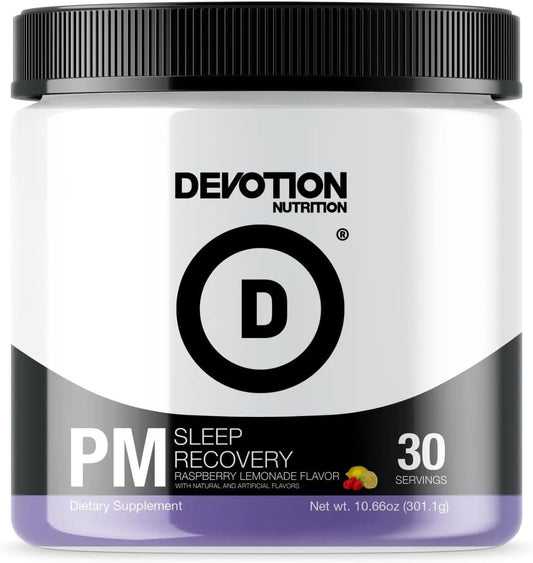 Devotion Nutrition PM Sleep Recovery Drink - Stevia Sweetened for Improved Energy, Relaxation, and Metabolism - 30 Servings (Raspberry Lemonade)