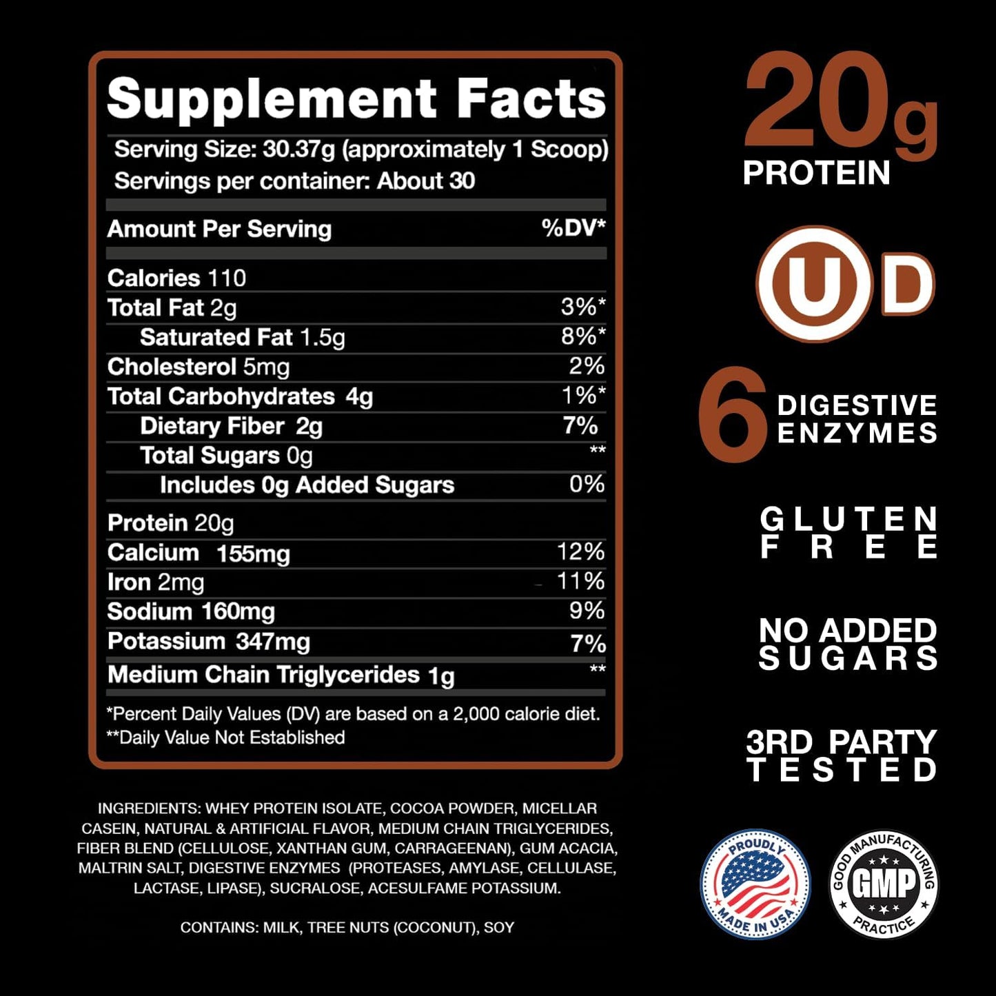 Devotion Nutrition Protein Powder Blend - Gluten Free & Keto Friendly with 1g MCT, 20g Protein - Brownie Batter Flavor - 2lb Tub