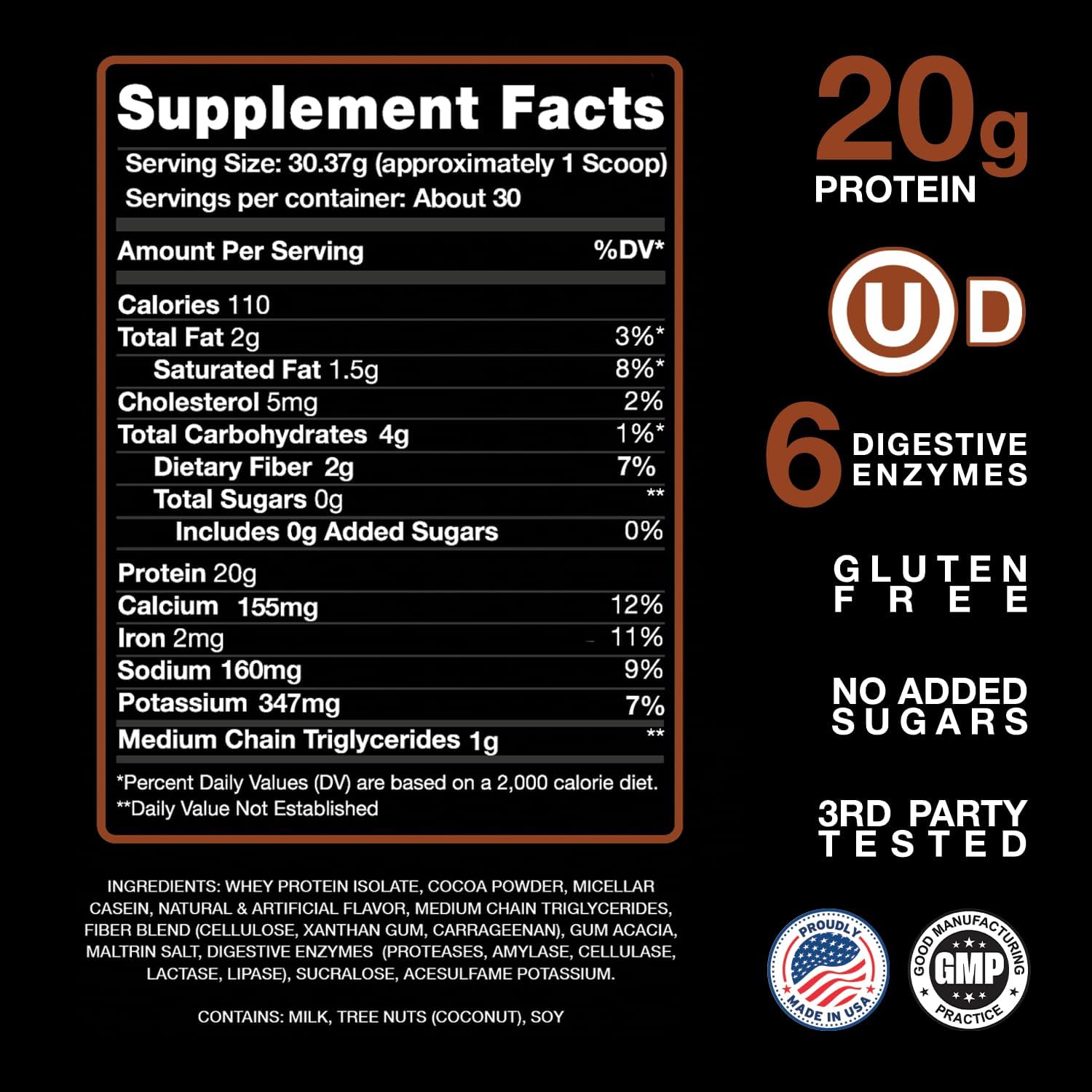 Devotion Nutrition Protein Powder Blend - Gluten Free & Keto Friendly with 1g MCT, 20g Protein - Brownie Batter Flavor - 2lb Tub