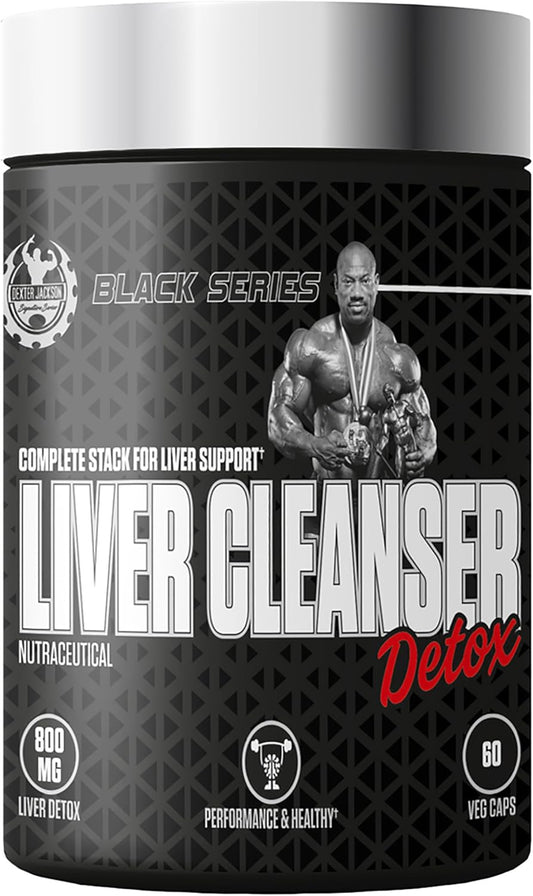 Dexter Jackson Black Series Liver Detox Supplement | Milk Thistle Seed Powder, Vitamins E & C | Bodybuilders & Fitness | 60 Veg Capsules