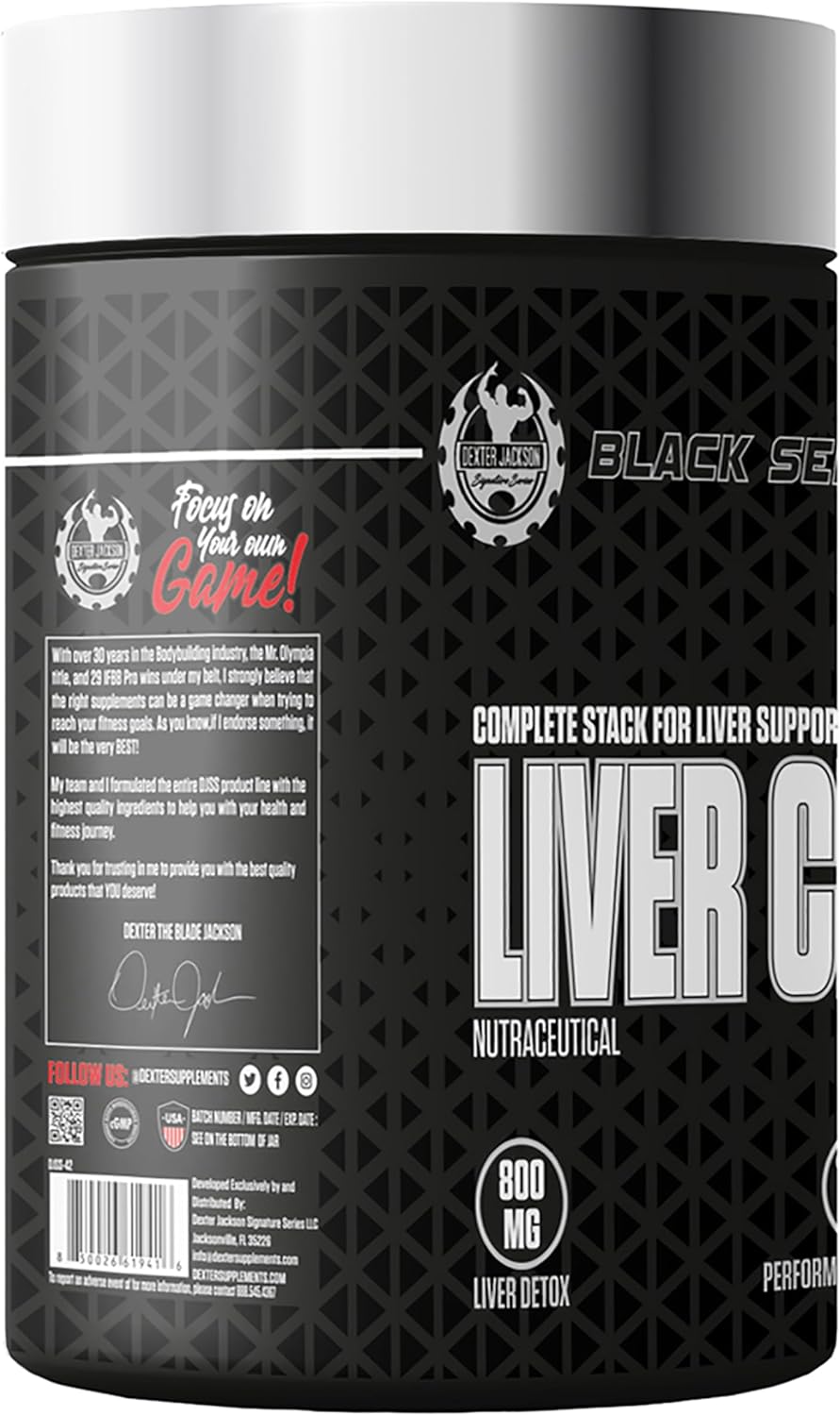 Dexter Jackson Black Series Liver Detox Supplement | Milk Thistle Seed Powder, Vitamins E & C | Bodybuilders & Fitness | 60 Veg Capsules