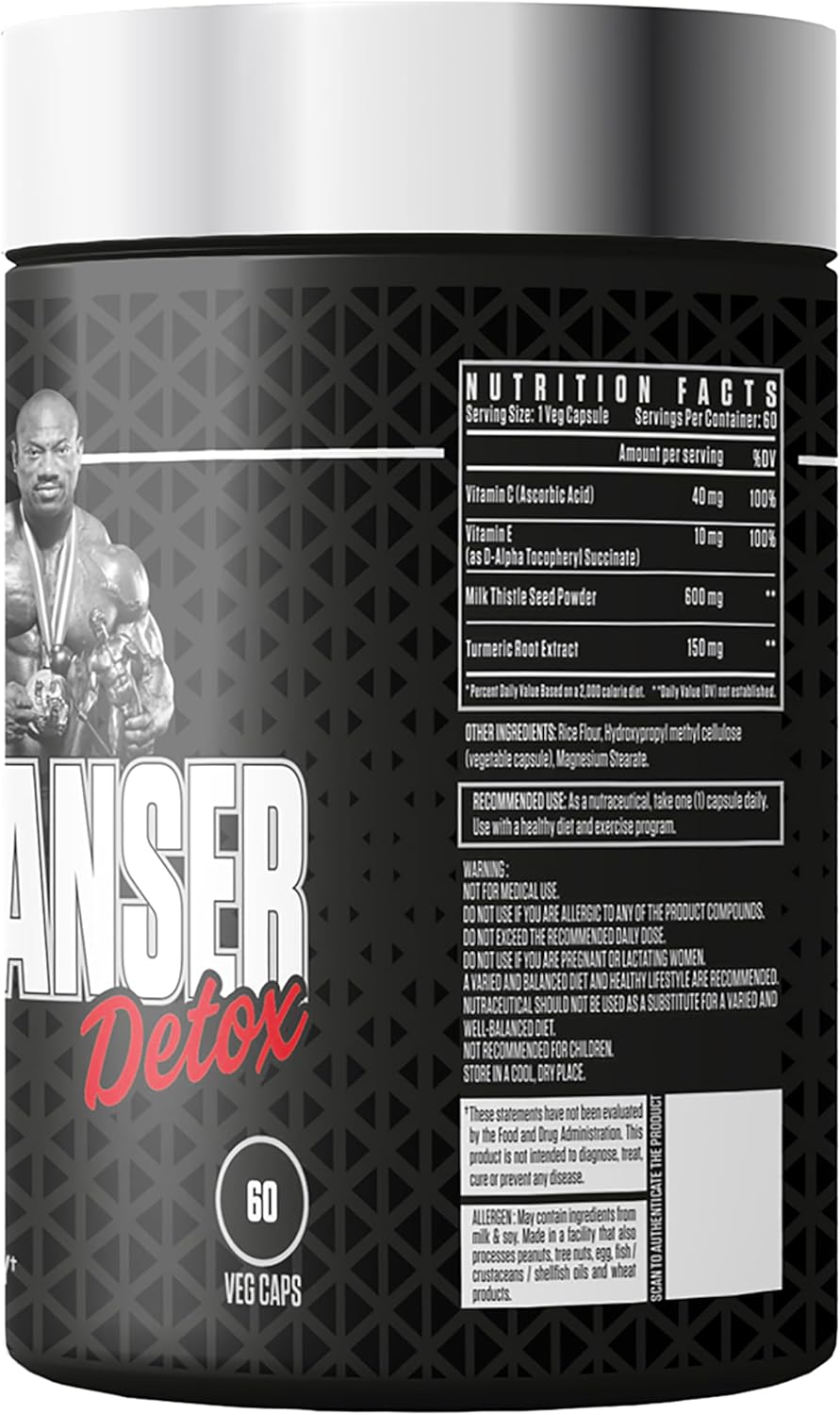 Dexter Jackson Black Series Liver Detox Supplement | Milk Thistle Seed Powder, Vitamins E & C | Bodybuilders & Fitness | 60 Veg Capsules