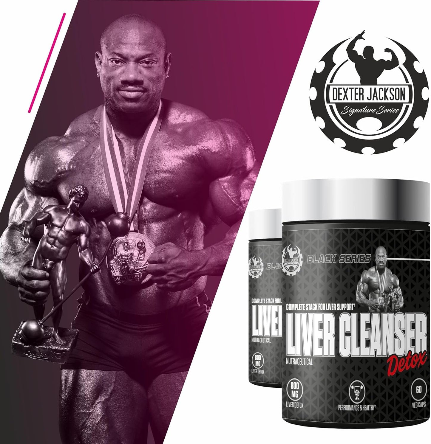 Dexter Jackson Black Series Liver Detox Supplement | Milk Thistle Seed Powder, Vitamins E & C | Bodybuilders & Fitness | 60 Veg Capsules