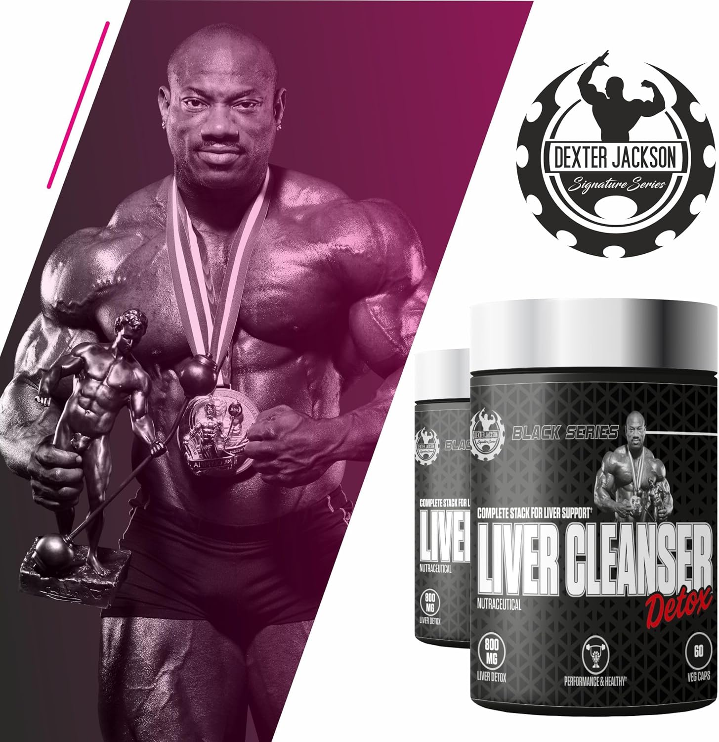 Dexter Jackson Black Series Liver Detox Supplement | Milk Thistle Seed Powder, Vitamins E & C | Bodybuilders & Fitness | 60 Veg Capsules