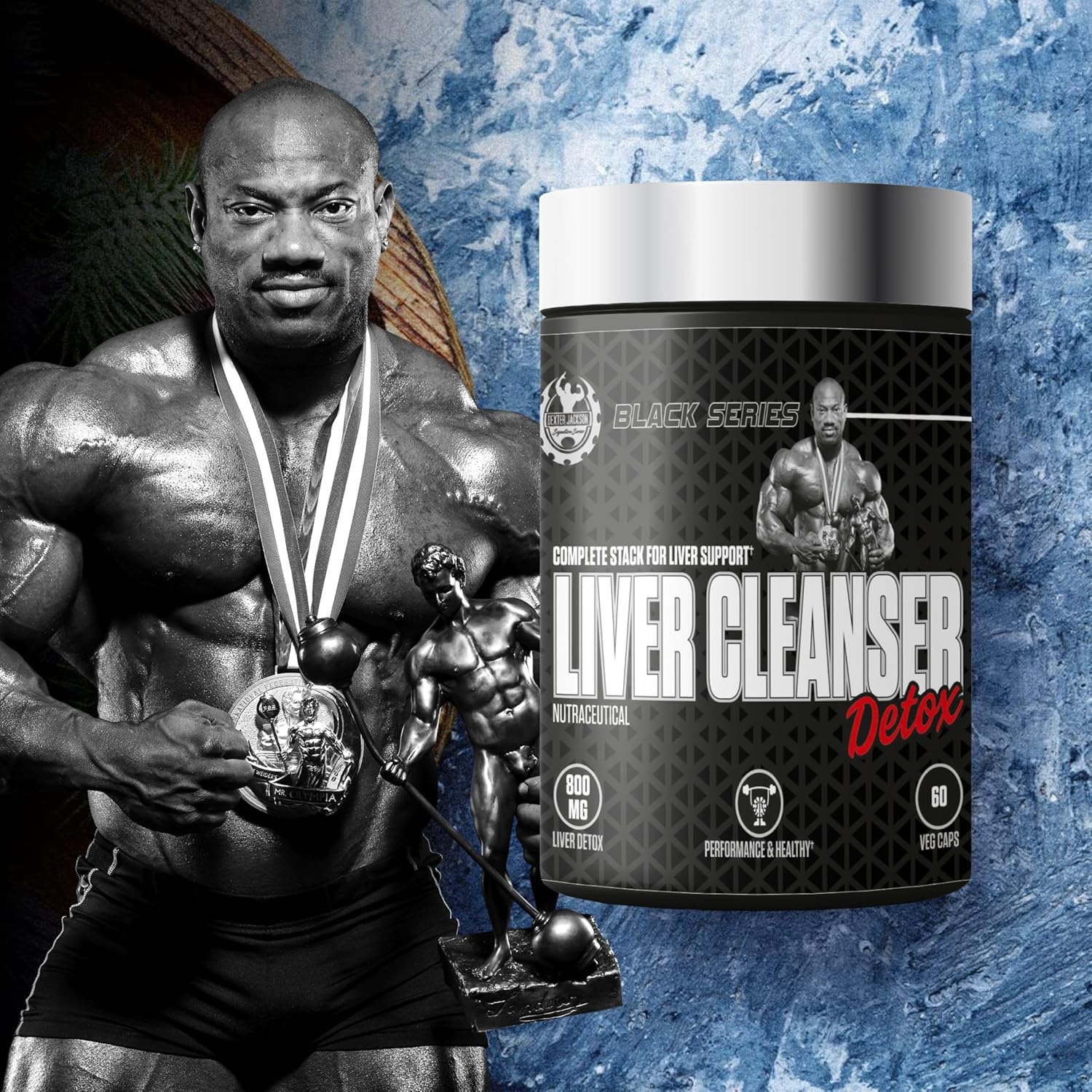 Dexter Jackson Black Series Liver Detox Supplement | Milk Thistle Seed Powder, Vitamins E & C | Bodybuilders & Fitness | 60 Veg Capsules
