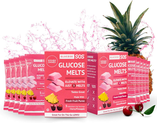 Dextrose Powder Glucose SOS Melts with Natural Fruit Puree - Fast-Acting Sports Supplement Tablets - Cherry/Pineapple Flavor