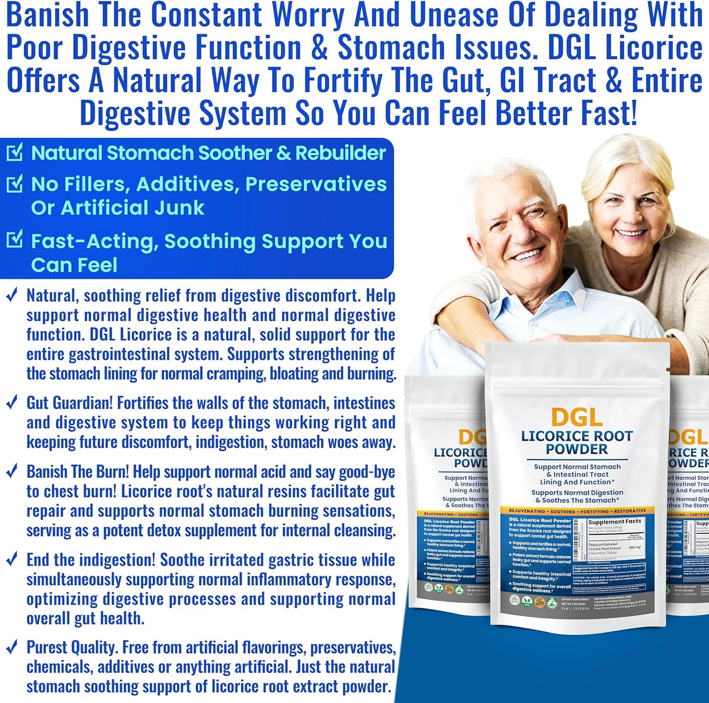 DGL Licorice Root Extract Powder: Stomach Relief & Digestive Restoration Supplement for Acid & Leaky Gut Repair - 140 Servings