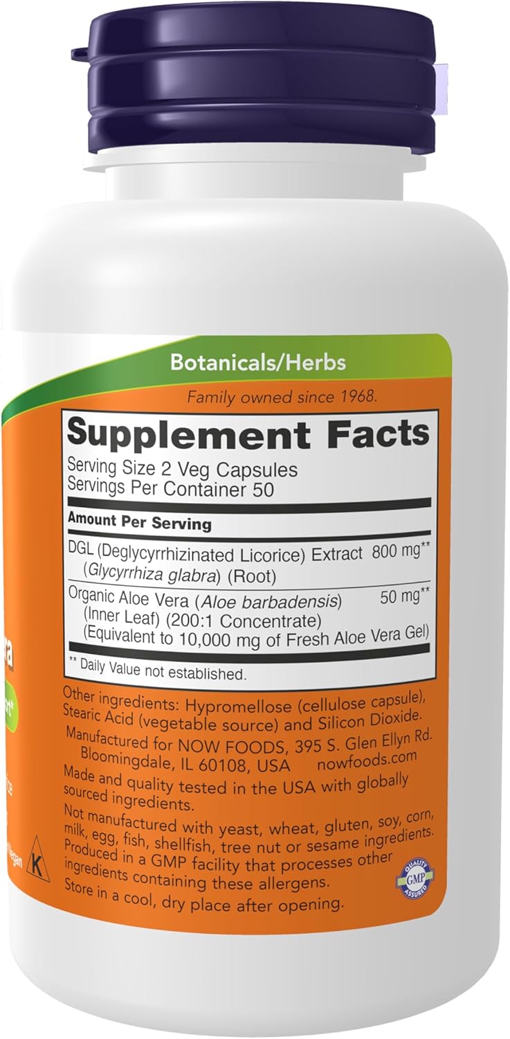 DGL with Aloe Vera Dietary Supplement by NOW Foods - 100 Veg Capsules