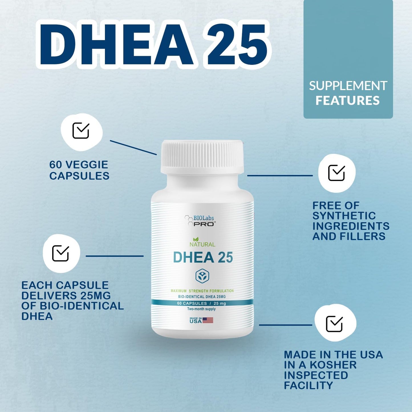 DHEA Supplement for Hormone Balance - Maximum Strength Formulation for Men and Women - Gluten Free - Vegetarian Capsules - 2 Month Supply