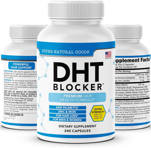 DHT Blocker Supplement for Hair Growth - Natural Solution for Genetic Thinning - Promotes Follicle Growth with Saw Palmetto, Biotin, Iron - Men & Women Hair Loss Support - Follicle Growth Pills