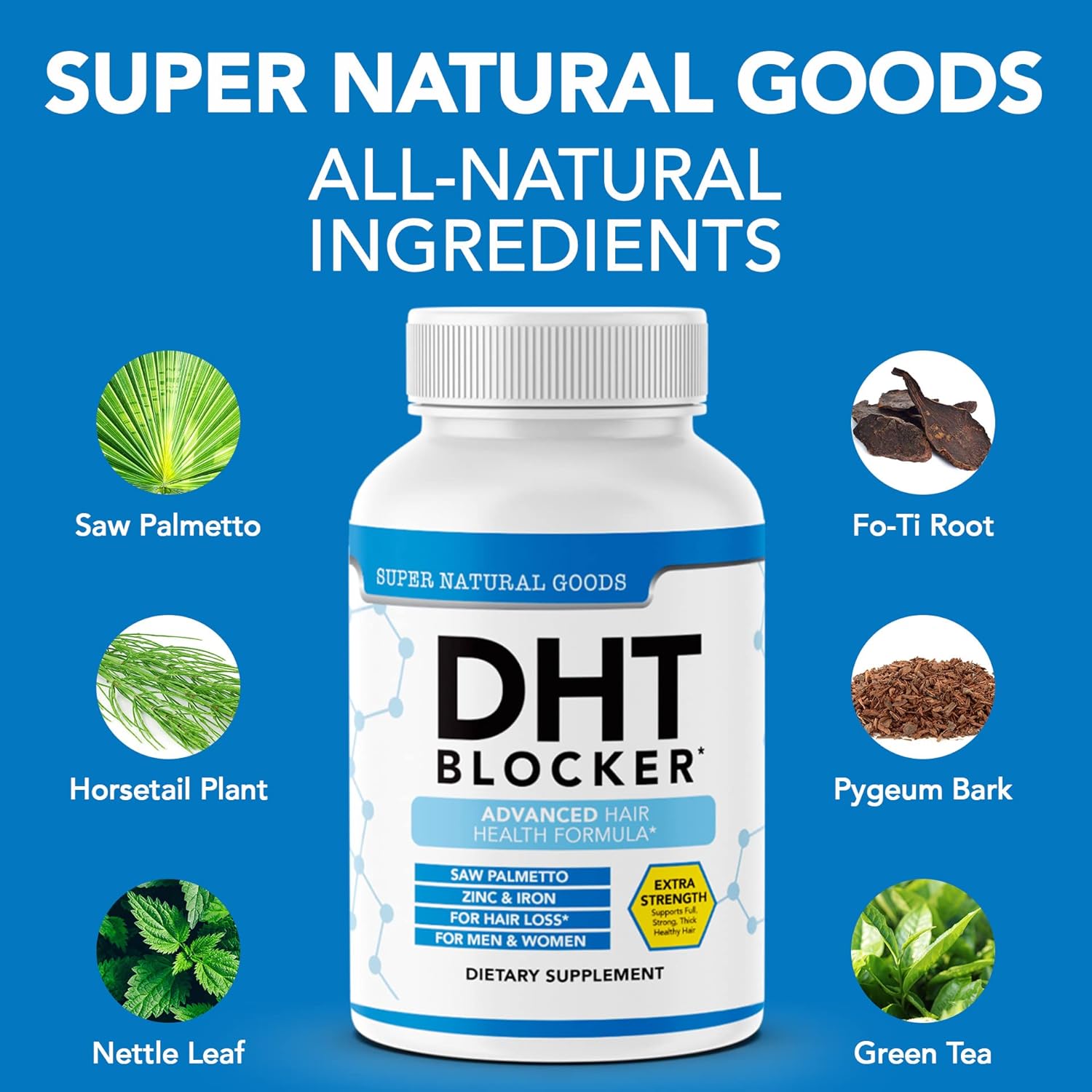 DHT Blocker Supplement for Hair Growth - Natural Solution for Genetic Thinning - Promotes Follicle Growth with Saw Palmetto, Biotin, Iron - Men & Women Hair Loss Support - Follicle Growth Pills