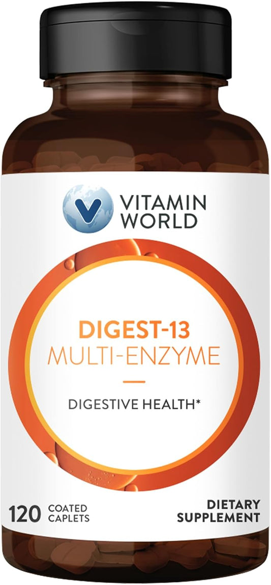Digest-13 Multi-Enzyme Supplement for Digestion & Absorption - 1010mg Blend with Amylase, Bromelain, Papain & Lipase - 120 Caplets