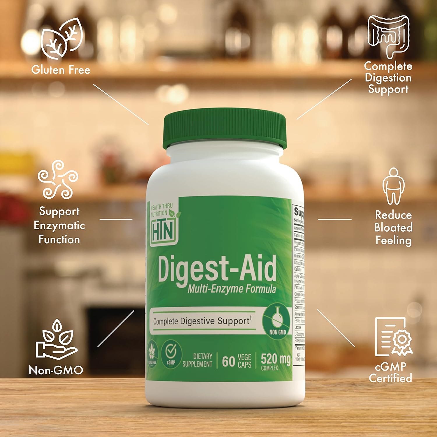 Digest-Aid Digestive Enzyme Formula with Pre and Probiotic for Nutrient Absorption Support | Fast-Acting Relief from Discomfort | Non-GMO | Pack of 60 by Health Thru Nutrition