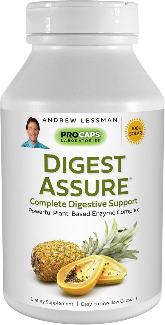 Digest Assure 360 Capsules - Vegetarian Blend of Natural Enzymes for Digestive Health, Small Easy-to-Swallow Capsules